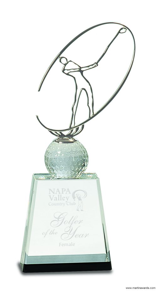 Crystal Golf Award with Silver Metal Oval Figure