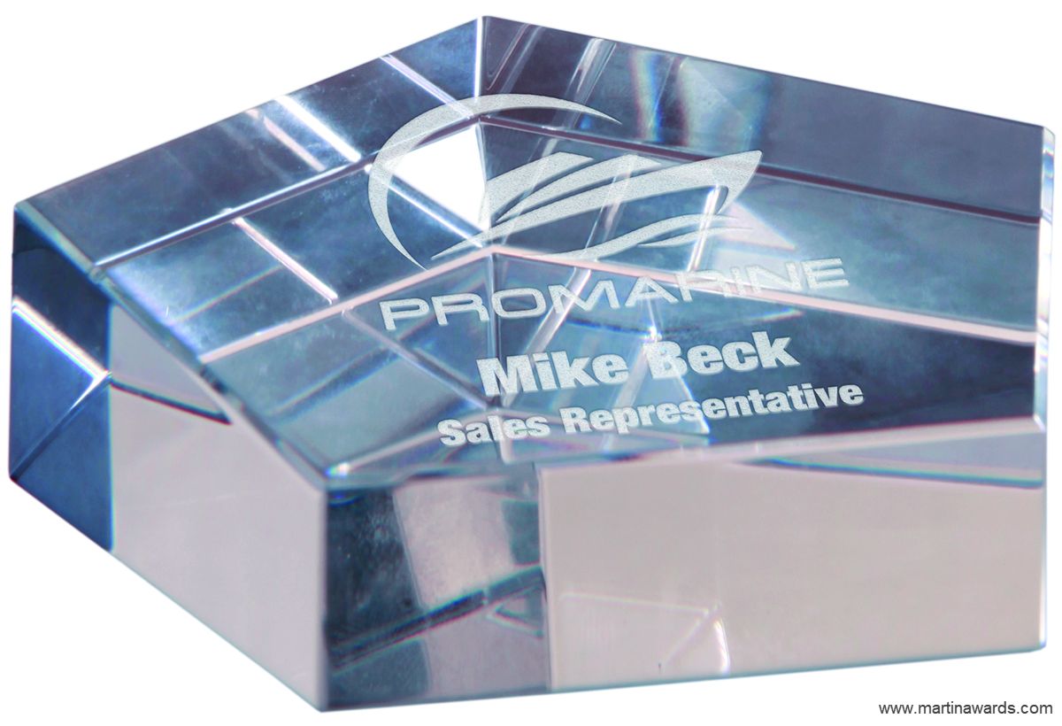 Pentagon Shaped Crystal Paperweight - Martin Awards