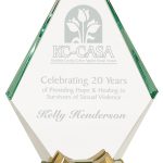 9 3/4 inch Diamond Jewel Glass Award with Gold Metal Base