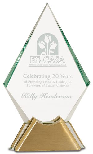 9 3/4 inch Diamond Jewel Glass Award with Gold Metal Base
