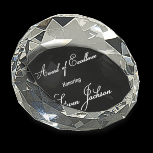 2 1/2" x 1 3/4" Clear Round Crystal Facet Paperweight