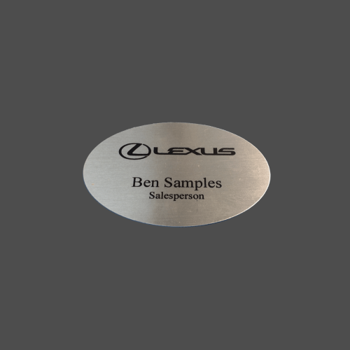 2" x 3" Oval Silver with Black Dye-Etch Name Badge