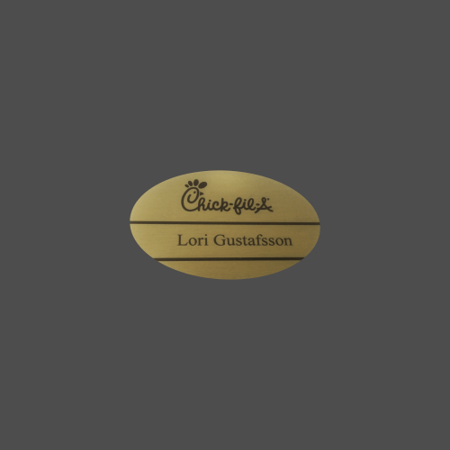 2" x 3" Oval Gold Brass with Black Dye-Etch Name Badge