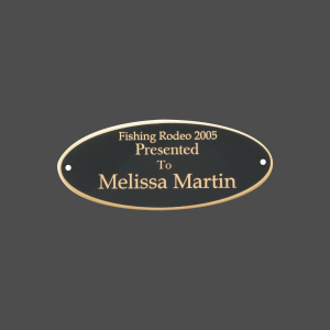 2 1/2" x 7" Oval Black Brass Metal Name Tag with Gold Border