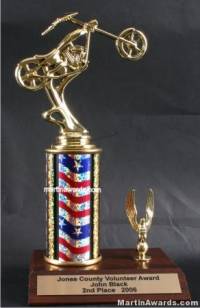 Red/White/Blue Single Column Chopper Motorcycle With 1 Eagle Trophy
