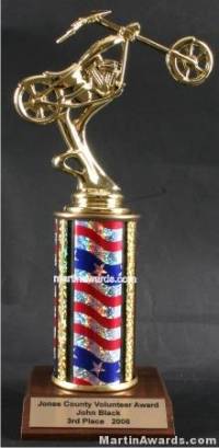 Red/White/Blue Single Column Chopper Motorcycle Trophy