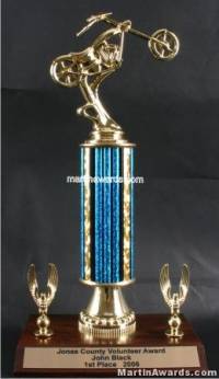 Blue Single Column Chopper Motorcycle With 2 Eagles Trophy