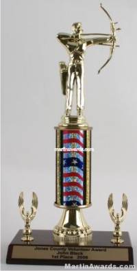 Red/White/Blue Single Column Male Archer With 2 Eagles Trophy