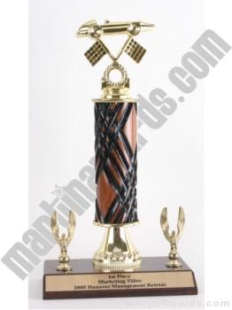 Wood Single Column Pinewood Derby Car With 2 Eagles Trophy