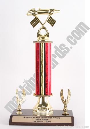 Red Single Column Pinewood Derby Car With 2 Eagles Trophy