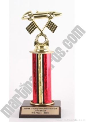 Red Single Column Pinewood Derby Car Trophy