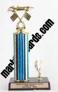 Blue Single Column Pinewood Derby Car With 1 Eagle Trophy