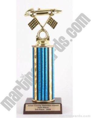 Blue Single Column Pinewood Derby Car Trophy