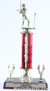 Red Single Column Male T-Ball With 2 Eagles Trophy
