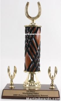 Wood Single Column Horseshoe With 2 Eagles Trophy