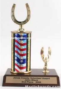 Red/White/Blue Single Column Horseshoe With 1 Eagle Trophy