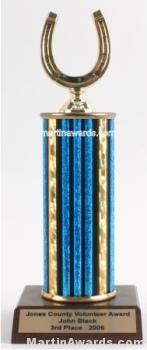 Blue Single Column Horseshoe Trophy