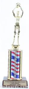 Red/White/Blue Single Column Female Basketball Trophy