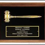 Plaque – Walnut Frame Gavel Plaques with Gold Tone Gavel- Velour Background 1
