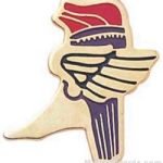 1″ Etched Soft Enamel Winged Foot Torch Chenille Letter Pin 1